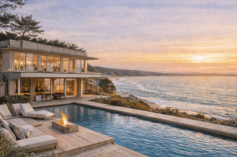 sunset, pool, vacation house, relaxation, vacation, landscape, nature