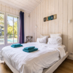 vacation house, calm, rustic, bedroom, white bed